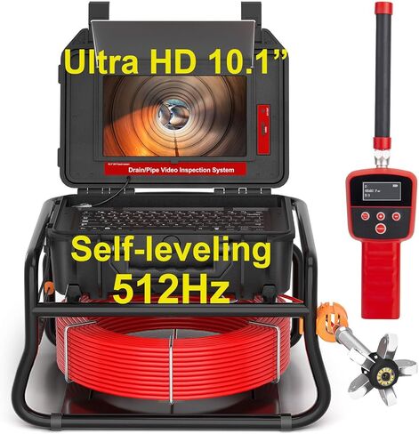 Sewer Camera with Locator and Receiver Set,Ultra HD 10.1" IPS Monitor DVR/Audio Recording,SYANSPAN 512hz Transmitter Self-Leveling Inspection Camera,IP68 Waterproof Drain Camera(165ft/50M) in Kuwait
