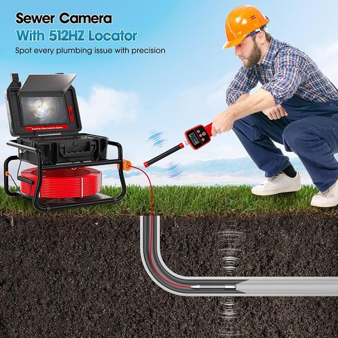 Sewer Camera with Locator and Receiver Set,Ultra HD 10.1" IPS Monitor DVR/Audio Recording,SYANSPAN 512hz Transmitter Self-Leveling Inspection Camera,IP68 Waterproof Drain Camera(165ft/50M) in Kuwait