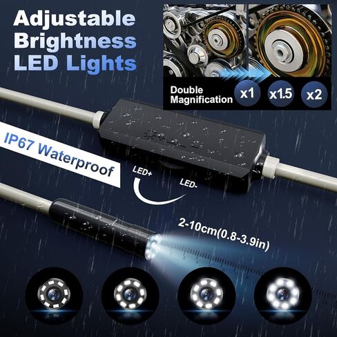 كاميرا المنظار مع الضوء، بوريسكوب مع 8 مصابيح LED قابلة للتعديل، المنظار مع كاميرا ثعبان شبه صلبة بطول 16.4 قدم، كاميرا فحص مقاومة للماء IP67 لنظامي iOS وأندرويد (رمادي) in Kuwait