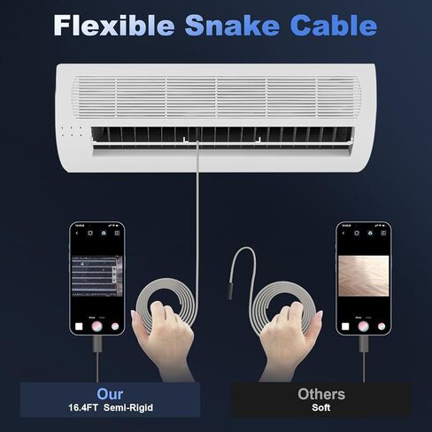 كاميرا المنظار مع الضوء، بوريسكوب مع 8 مصابيح LED قابلة للتعديل، المنظار مع كاميرا ثعبان شبه صلبة بطول 16.4 قدم، كاميرا فحص مقاومة للماء IP67 لنظامي iOS وأندرويد (رمادي) in Kuwait