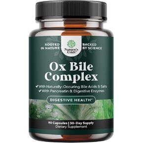 Digestive Enzymes with Ox Bile Supplement - Purified Bile Salts Supplement for Digestion Pancreas and Gallbladder Support with Pancreatin 4X Ox Bile Digestive Enzymes and Bile Salt Complex (1 Month)