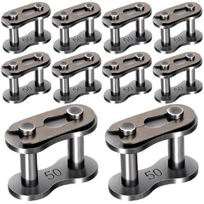 10 Pack #50 Roller Chain Connecting Link, Carbon Steel Heavy Duty Industrial Chain Links, Master Connector Link for Motorcycles Bikes Agricultural Machine Snow Remover