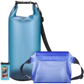 Waterproof Dry Bag, Set of 3 Dry Bags for Men Women Include lightweight Backpack Waterproof Pouch with Adjustable Waist Strap, Clear Floating Phone Pouch for Kayaking Swimming Beach (10L)
