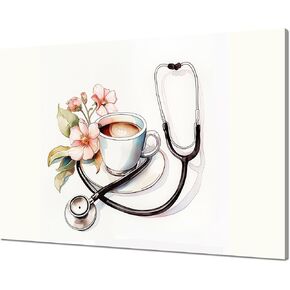 Black Stethoscope Wall Art Clinic Wall Decor Picture Framed Medical Instrument Canvas Print White Background Poster Watercolor Painting Doctor Office Home Bedroom Decoration(24x16 inches)