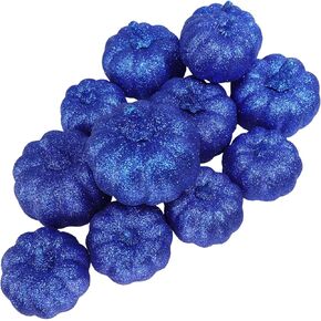 Winlyn 12 Pcs Silver Glitter Artificial Pumpkins Small Decorative Pumpkins Harvest Pumpkins Foam Pumpkins for Fall Autumn Thanksgiving Halloween Holiday Party Props Table Centerpiece Tiered Tray Décor