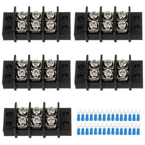 12 Circuits 12 Positions Terminal Block 20-30A 200-450V Dual Row Screw Terminals Strip with 66 PCS Heat Shrink Wire Fork Connectors(Pack of 2pcs)
