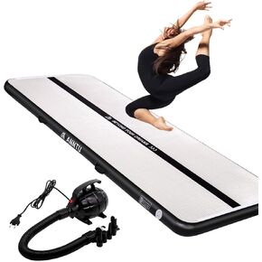 Inflatable Air Gymnastics Mat 10ft Training mat 4 inches Thick tumbling mat with Electric Pump for Home/Gym/Outdoor (Black-10FT)