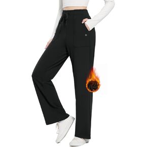 BALEAF Fleece Lined Thermal Pants Women Sweatpants Wide Leg Water Resistant Casual Lounge with Pockets Yoga Workout