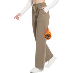 BALEAF السراويل الحرارية المبطنة بالصوف النساء Sweatpants واسعة الساق مقاومة للماء صالة عادية مع جيوب اليوغا تجريب