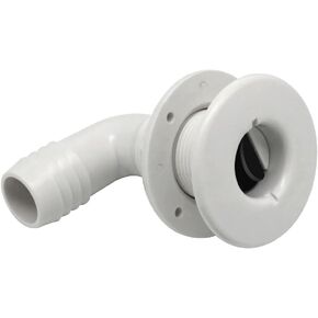 Thru Hull Scupper Flapper Valve, 1-1/8 Inch Thru Hull Fittings, 90 Degree Elbow Angled White Finish, Fits 1-1/8 Inch ID Hose, Fits Hulls Up to 1-3/8 Inch Thick, Through Hull Fittings for Boats
