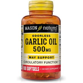 MASON NATURAL Garlic Oil 500 mg Odorless Allium Sativum Supplement - Supports Healthy Circulatory Function, 100 Softgels
