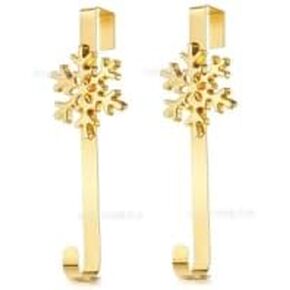 AnyDesign 2Pcs Christmas Wreath Hangers Over The Door Metal Wreath Hooks Snowflake Decorative Hooks for Xmas Party Decor Home Office Wall Door, Gold, 14.6 Inch