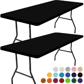 Smiry Rectangle Picnic Table Cloth 2 Pack, Waterproof Elastic Fitted Tablecloths for 6 Foot Tables, Washable Polyester Table Cover for Camping, Indoor and Outdoor (Black, 30"x72")