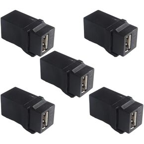 5-Piece USB 2.0 Straight trapezoidal Female to Female Coupler Plug-in Wall Panel Connector Module - Black