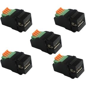 5-Piece USB 2.0 Straight trapezoidal Female Base Wiring with Plug Hole Connector Plug-in Wall Panel Connector Module -Black