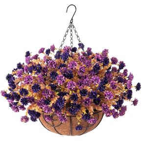 Fall Flowers Artificial for Decoration,Outdoors Fake Flowers Potted UV Resistant,Autumn Silk Realistic Daisy Garden Fake Plants Thanksgiving,Courtyard Front Porch Patio (Orange Brown)