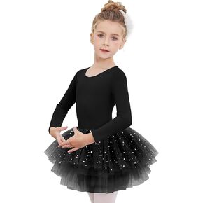 Zaclotre Girls Ballet Leotards 4-Layers Tiered Long Sleeve Dance Tutu Dresses Party Costumes for Ballerina