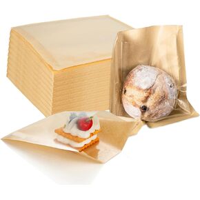 LOEQIAN 300 PCS Grease-proof To Go Donut Bags, Heat-Sealable Bakery Bags with Window, Flat Kraft Paper Bags for Packaging Baked Goods Cookie Cake Bread Sandwich Candy Snack Donut (7.5 x 7 Inches)