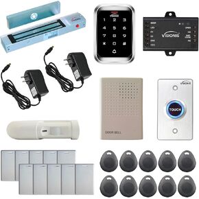 Visionis FPC-5284 One Door Access Control Out Swinging Door 600lbs Maglock + VIS-3000 Outdoor Keypad/Reader Standalone with Mini Controller + Wiegand 26, No Software, EM Card, 1000 Users + PIR Kit