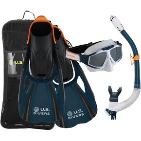 US Divers Avila/Mantis Adult Snorkel Set Navy/Orange L/XL