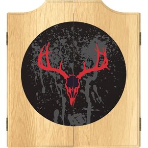 Dart Board Cabinet Set - Hunt Skull Dart Board with 6 Steel Tip Darts, Scoreboard, Hanging Wood Cupboard by Trademark Gameroom