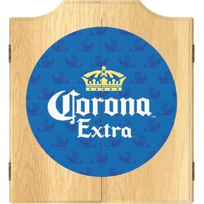 Dart Board Cabinet Set - Corona Griffin Dart Board with 6 Steel Tip Darts, Scoreboard, Hanging Wood Cupboard by Trademark Gameroom