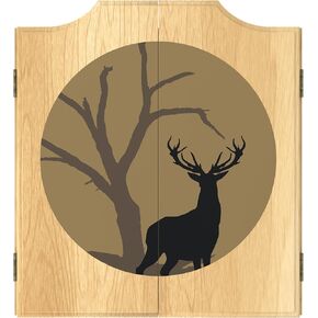 Dart Board Cabinet Set - Hunt Deer Dart Board with 6 Steel Tip Darts, Scoreboard, Hanging Wood Cupboard by Trademark Gameroom