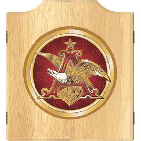 Dart Board Cabinet Set - Budweiser A & Eagle Dart Board with 6 Steel Tip Darts, Scoreboard, Hanging Wood Cupboard by Trademark Gameroom