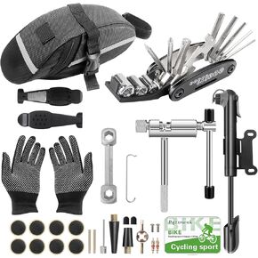 Bike Tire Repair Kit Bike Pump Bike bag 16 in 1 tool 100 Psi Mini pump Multi-function glove Tire Pry bar Chain breaker Mountain/road bike repair Kit