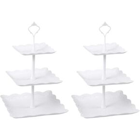 Candora 2 Sets Plastic Cupcake Stand Size 6"&8"&10" 3 Tier Cake Stand Afternoon Tea Stand for Sweet Time