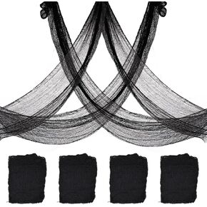 4 Pack Halloween Black Creepy Cloth, 30X120 Inch Black Scary Halloween Gauze Cloth, Spooky Cloth for Haunted House, Outdoor Patio, Garden, Indoor Wall Windows Black Cheesecloth, Halloween Decorations