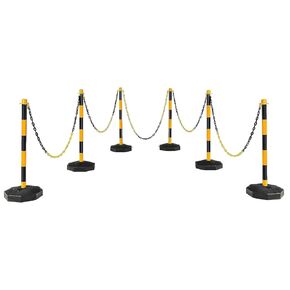 6 Pack Plastic Stanchions Chain Set, Traffic Delineator Post Cone with Fillable Base, 5’ Link Chains, Crowd Control Ropes and Poles for Airports, Parks, Stores(Black & Yellow)