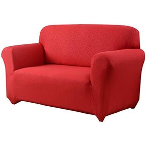 Madison JER-Love-S-RD Stretch Scroll Jersey Slipcover Loveseat, Red