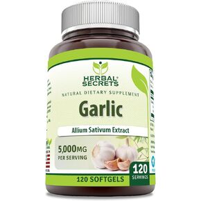 Herbal Secrets Garlic Supplement | 5000 Mg Per Serving | 120 Softgels | Non-GMO | Gluten Free | Made in USA