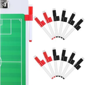 12 Pcs Magnetic Whiteboard Markers for Coaches Clipboards Dry Erase Markers with Eraser and 12 Detachable Clips Erasable Magnetic Markers for Basketball Baseball Football Hockey Soccer Coach Clipboard