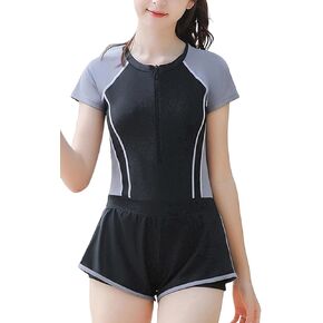 Happy Cherry Girls Short Sleeve Swimsuit Front Zip Sun Protection Bathing Suit Surfing Swimming Suit