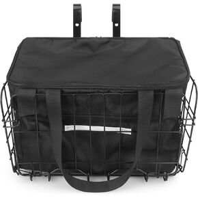 Zoofen Bike Basket Front Foldable Bicycle Basket with Removable Nylon Inner Bag Metal Bike Baskets for Adult Bikes Bearing 44 lbs