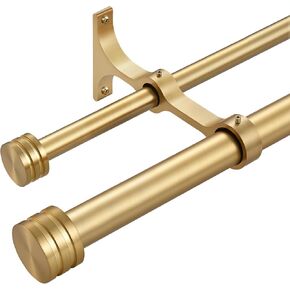 Double Curtain Rods with Aluminum End Cap and Full Enclosure Brackets, 1- Inch Front and 5/8 Inch Back Window Rod, Dual Drapery Rods Adjustable from 36 to 72 Inches (3-6 Feet), Matte Black