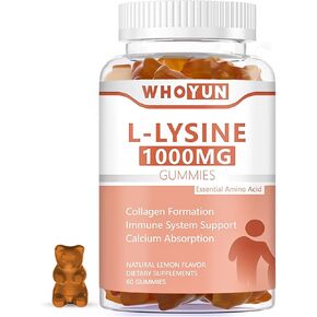 L-Lysine 1000mg Gummies, Chewable Lysine Supplement for Adults, Immune Support, Collagen Formation Support, Lemon Flavor, 60 Count