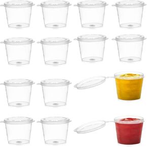 200 PCS 1 Oz Small Plastic Containers with Lids, Leak Proof Containers with Attached Lids Disposable Portion Cup with Hinged Lid for Sauce Condiments Souffle Salad Dressing or Slime