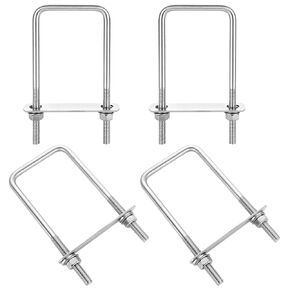 4Pack Square U-Bolts 3.7" Inner Widthx6.9" Length Stainless Steel U Bolts with Nuts, Frame Plate, Washers for Ski Boat, Fishing Boat or Sailboat Trailer