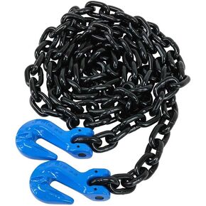 Mytee Products 3/8" x 16' Grade 100 Transport Chain with G100 Grab Hooks, 8800 lbs WLL | Heavy-Duty Trucker Chain for Cargo & Load Securement - Tow Transport Chain