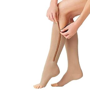 Compression Socks Stretchy Zipper Leg Support Open Toe Knee Stockings Unisex (3 Pairs)(L/XL)