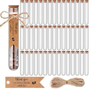 50 مجموعة من الأنابيب البلاستيكية الشفافة مع هدايا استحمام الطفل من الفلين للضيوف في حفل الشاي، شكرًا لك على استحمام طفلنا بعلامات الحب لتخزين حبوب القهوة والملح والزهور المجففة والنباتات (أنبوب فارغ) in Kuwait