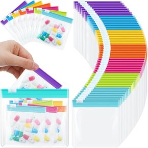 Sherr 56 Pcs Weekly Zippered Pill Pouch Bags Pill Pouch Set Reusable Pill Clear Plastic Pill Bags Sealing Travel Medicine Organizer Travel Storage Pouches with Slide Lock (Candy Color)