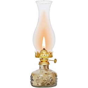 Chamber Oil Lamp -10.6''×3.35'' Snowflake Blue Vintage Kerosene Lamp Crimped Top Chimney Beautifully Carved Glass Oil Lamps for Indoor Use