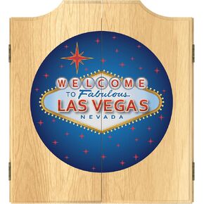 Dart Board Cabinet Set - Las Vegas Fabulous Las Vegas Dart Board with 6 Steel Tip Darts, Scoreboard, Hanging Wood Cupboard by Trademark Gameroom