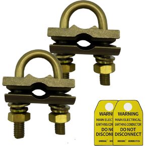 Brass U Bolt Ground Clamp with 2 Conductors,4/0-4AWG Wire Range, 1/2"-3/4"Ground Rods or Pipe Size (U bolt 2pcs pack)
