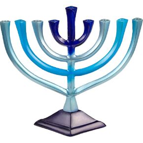 Ner Mitzvah Colorful Aluminum Candle Menorah - Fits All Standard Chanukah Candles - Artistic Blue Gradient Tie Dye Design - 10" High