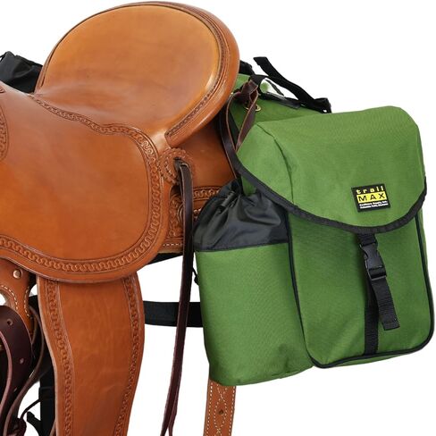 TrailMax Big Sky Saddlebags; Equine Saddle Bags with Two Water Bottle Holders; Rear Saddle Bags for Trail Riding on Horseback; Durable and Strong Nylon; Designed in Montana; Olive in Saudi Arabia